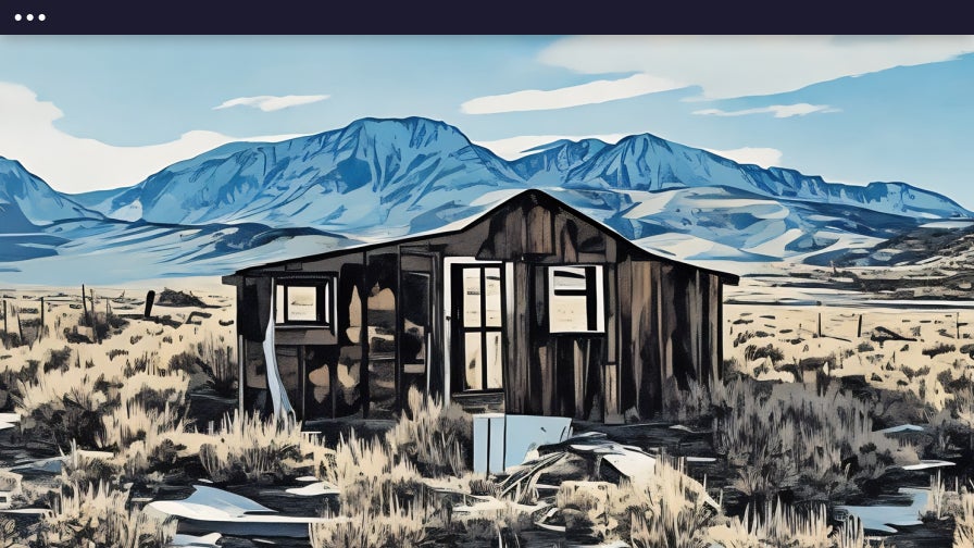 A cartoonized image of an abandoned wooden shack in a desert landscape, with Cartoonizer GFX 1 applied