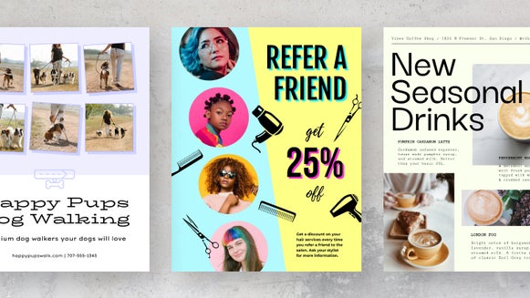 three colorful flyer collage examples