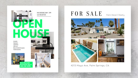 two real estate flyer collages in different aspect ratios