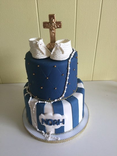 Blue Baptism Cake With Gol By Courtnibrown17 