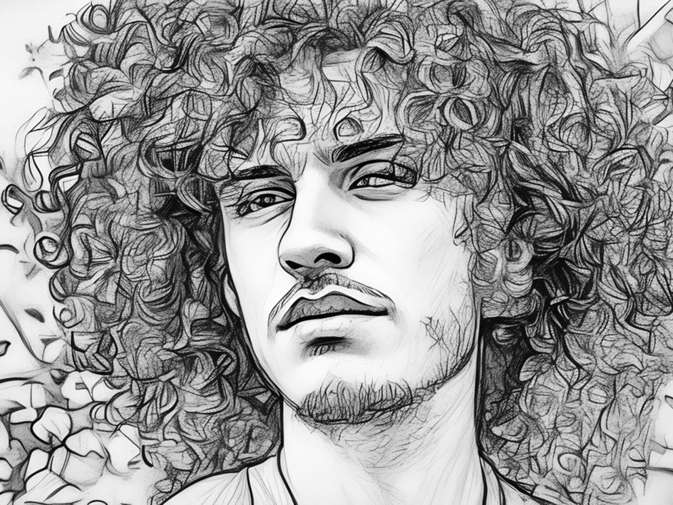 charcoal effect applied to male portrait with curly hair