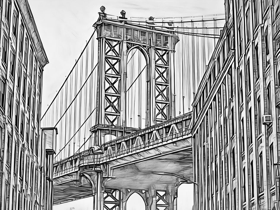 new york bridge angled image with charcoal applied