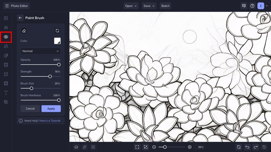 clean up your coloring book page with paint brush