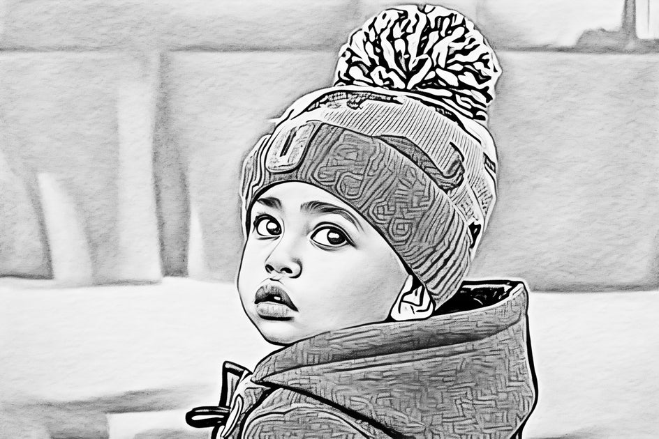 photo of little boy with charcoal GFX effect applied