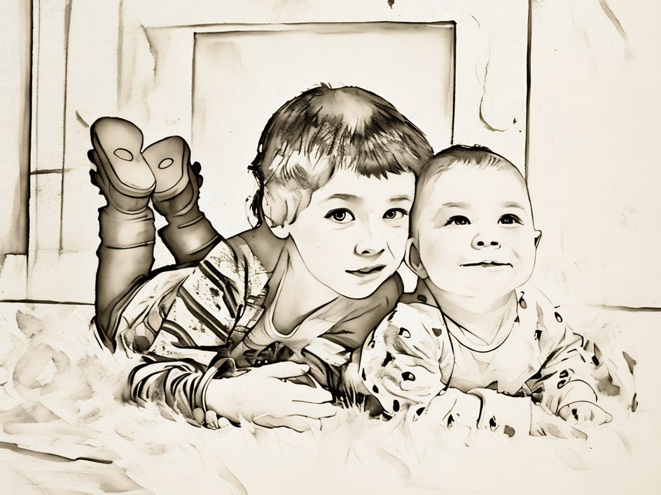 photo of brothers with ink wash