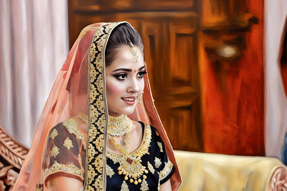 oil painting applied to portrait of woman