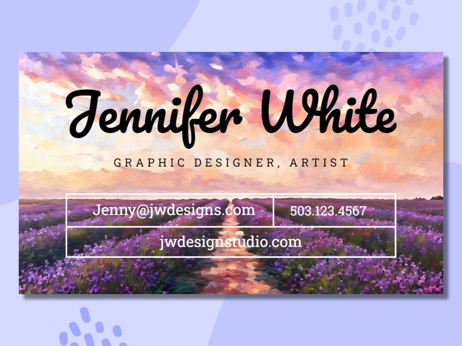 business card with lavender imagery