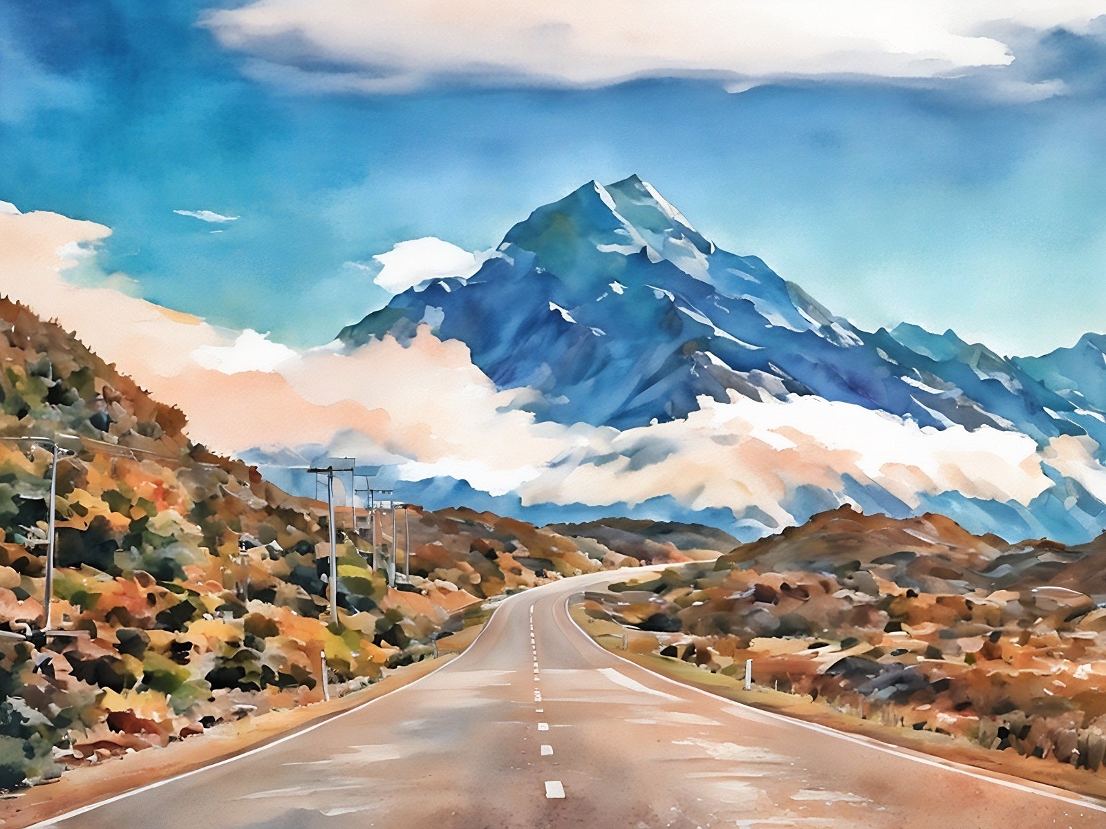 Mountain Landscape high quality Watercolor Painting