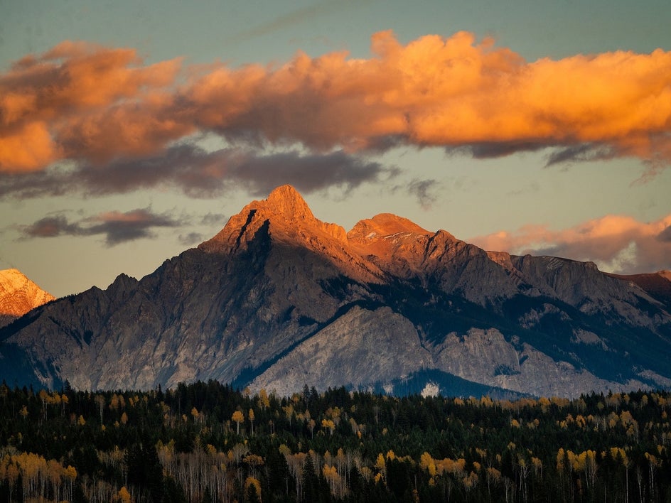 photo of mountains at sunset