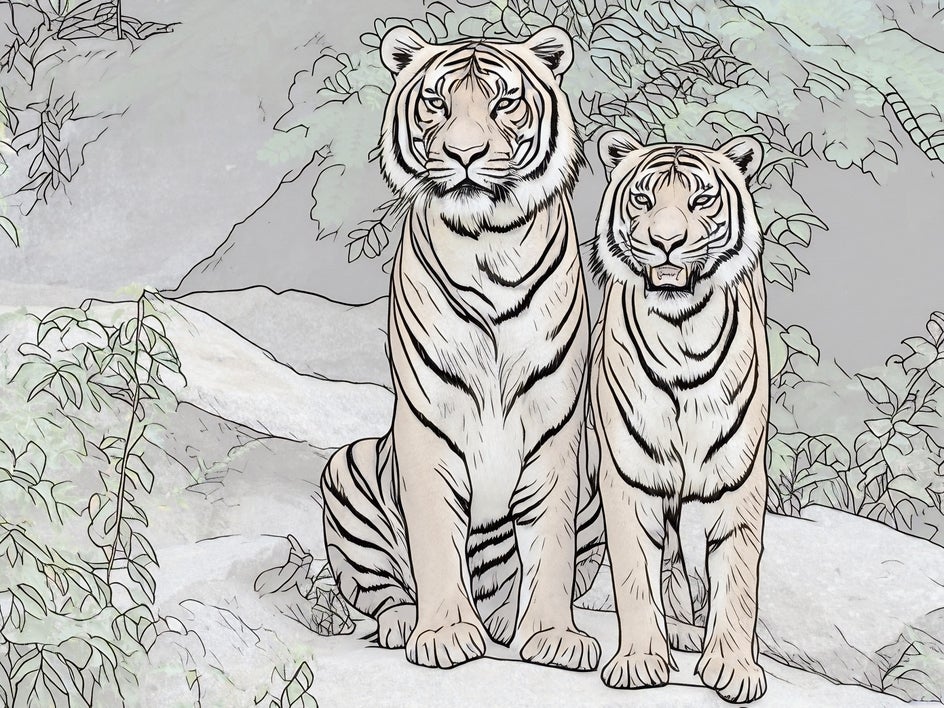 photo of two tigers with sketcher applied