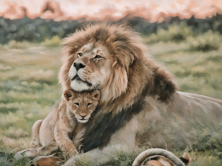 photo of lion with cub with realist GFX applied