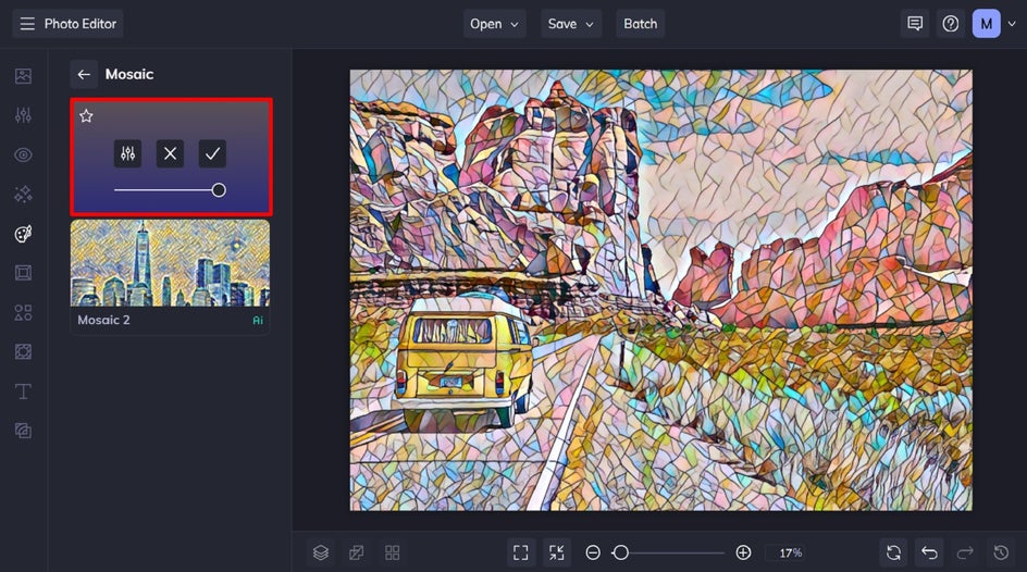 mosaic effect applied to image