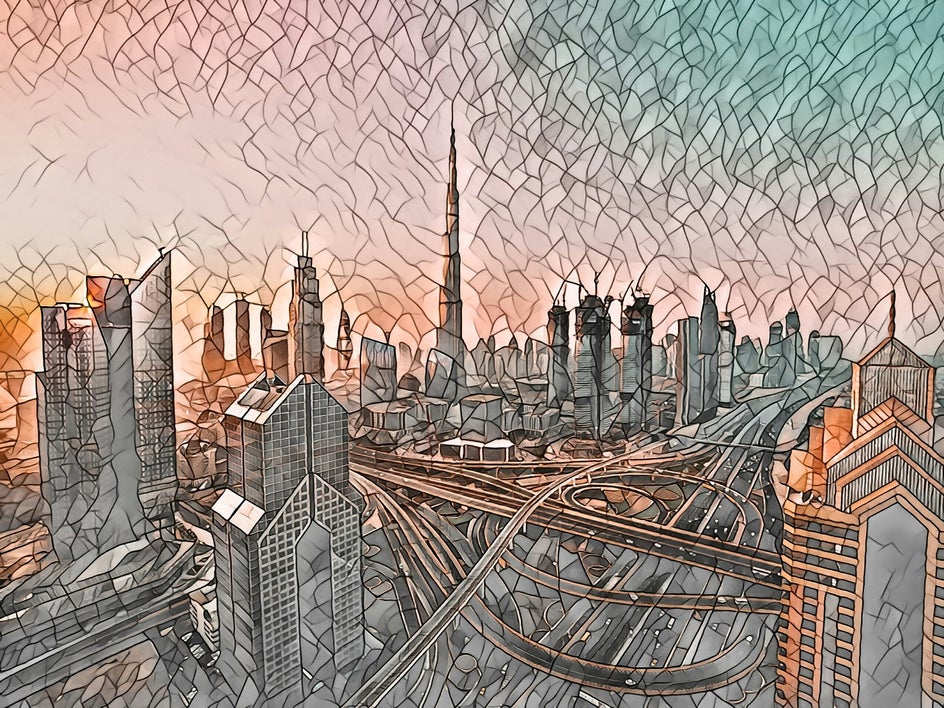 cityscape with mosaic effect applied