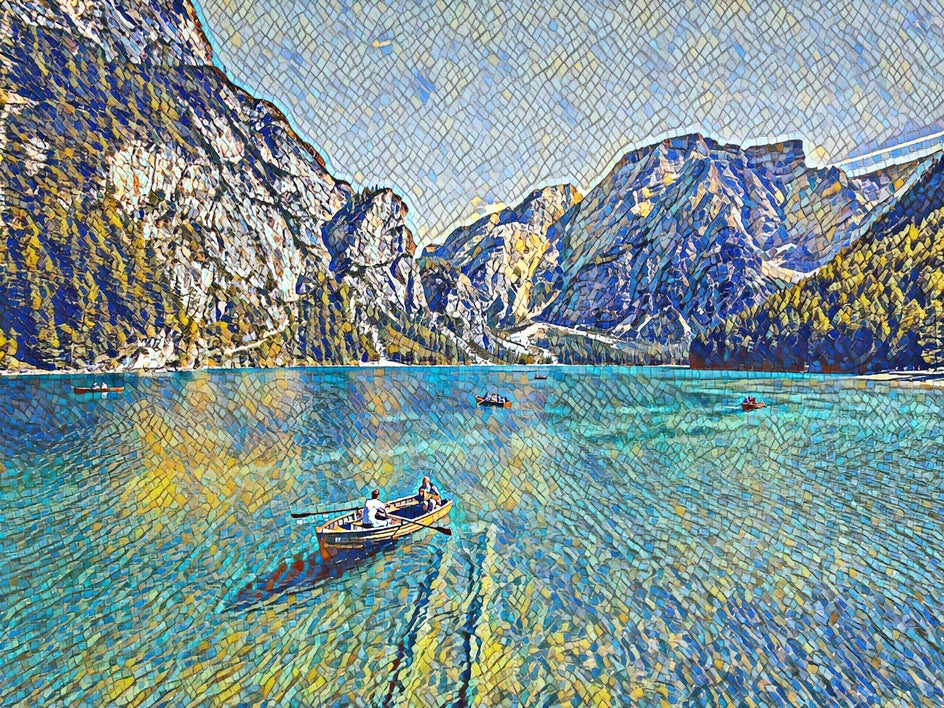 photo of water and boat with mosaic effect applied