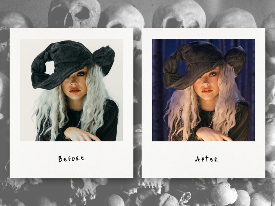 witch portrait relight before after