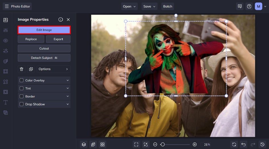 open image layer in photo editor