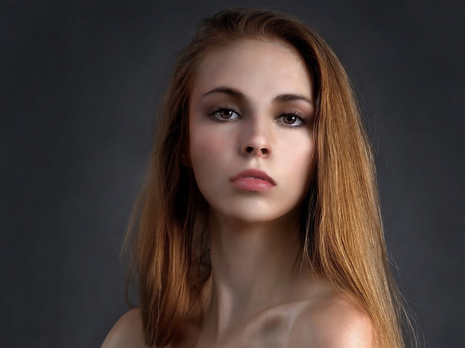 female portrait with grey background