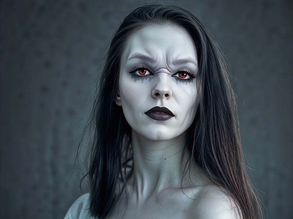 add vampire effect to female portrait with grey background