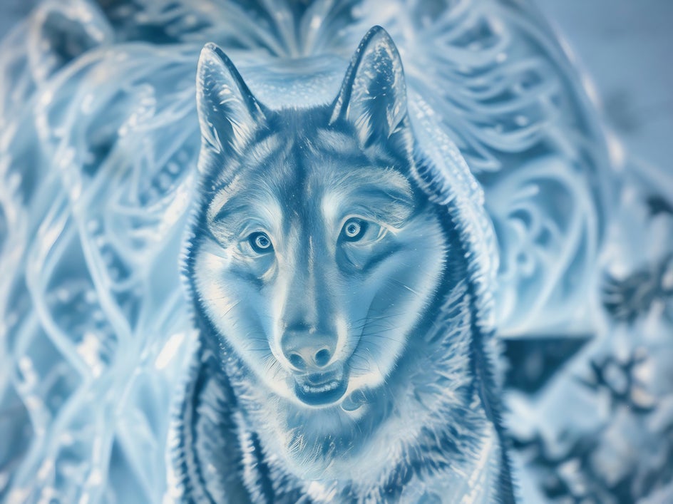 portrait of husky dog with deep freeze applied