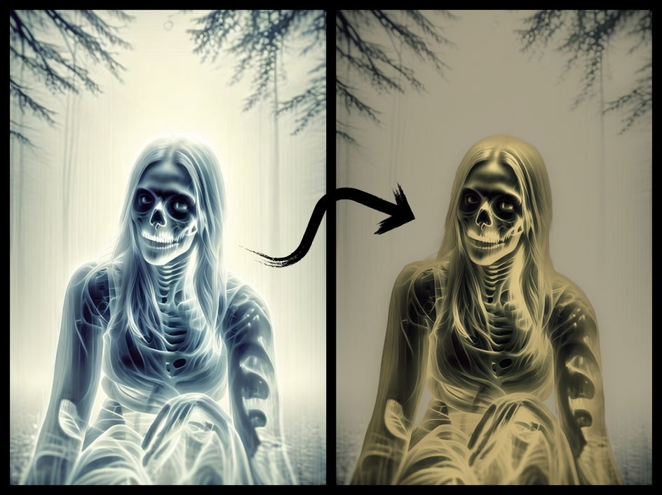 ghoul portrait before and after applying portrait relight