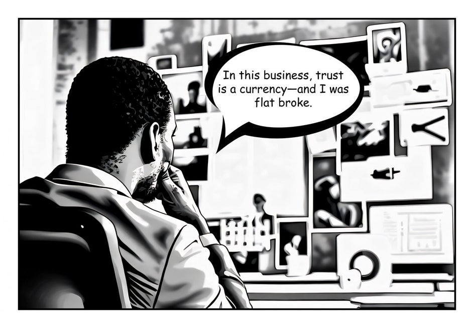 comic noir book panel example of man at desk