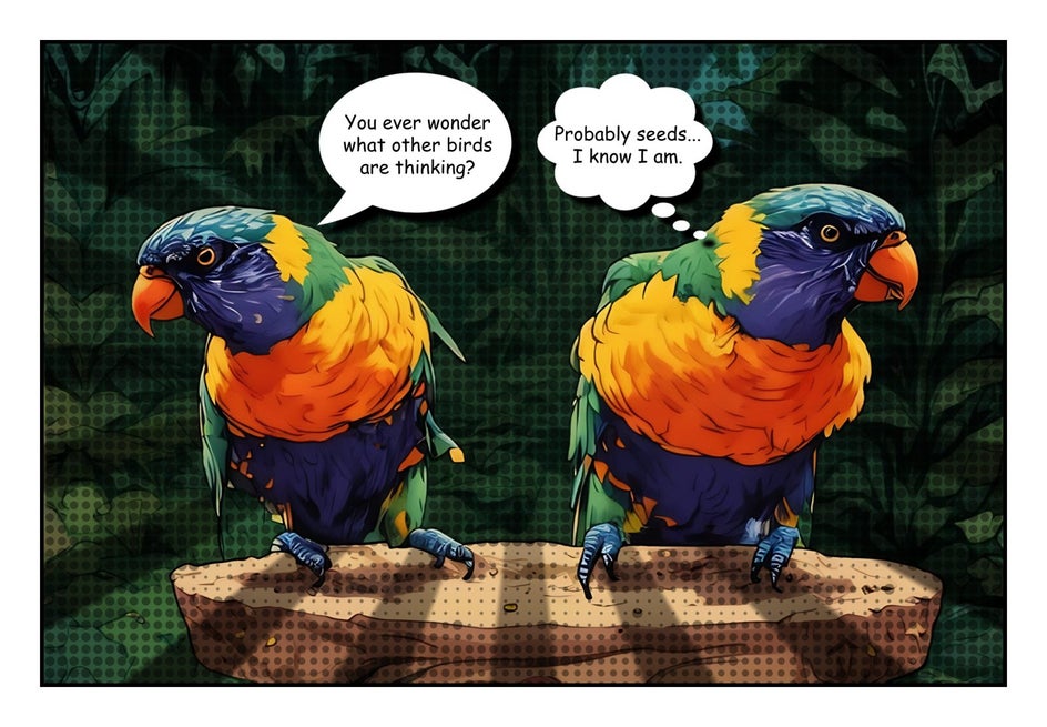 sunburst to comic of parrots