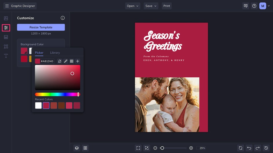 change background color of holiday card