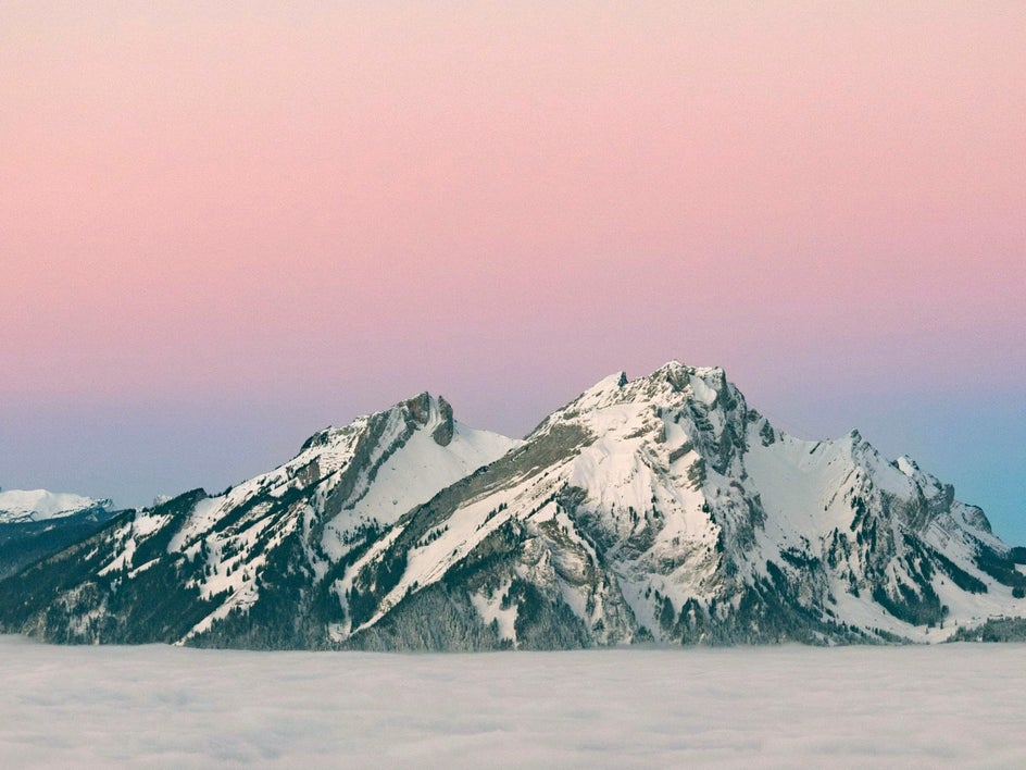 mountain with pink skyline with levels applied