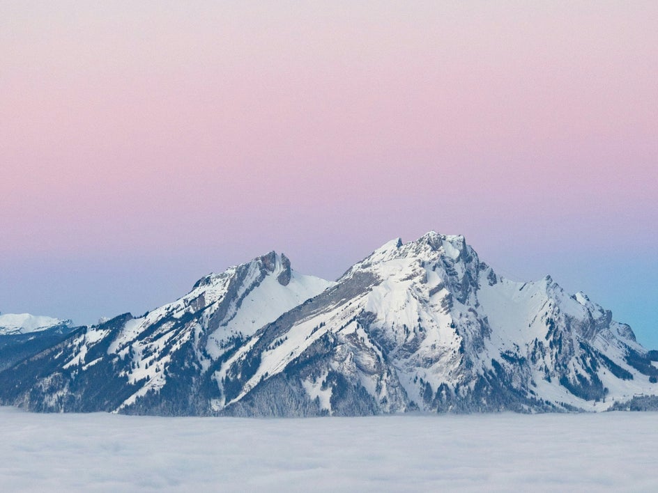 mountains with pink skyline