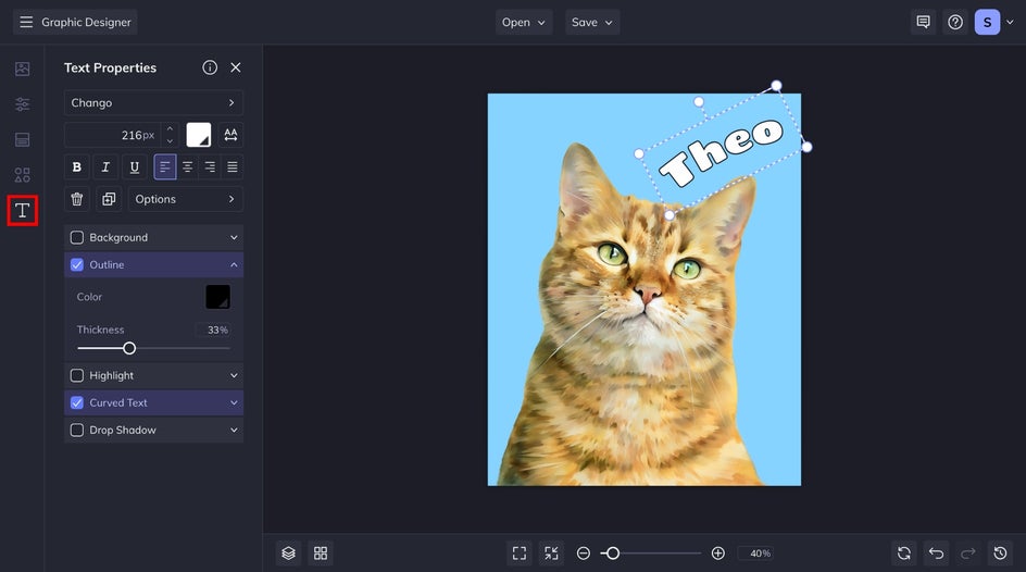 add text in designer to cat portrait