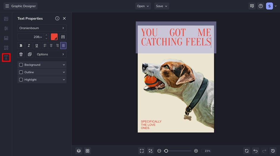 adjust text of valentines pet card