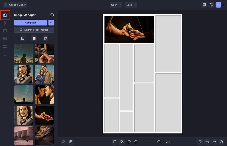 add images from image manager onto collage comic layout