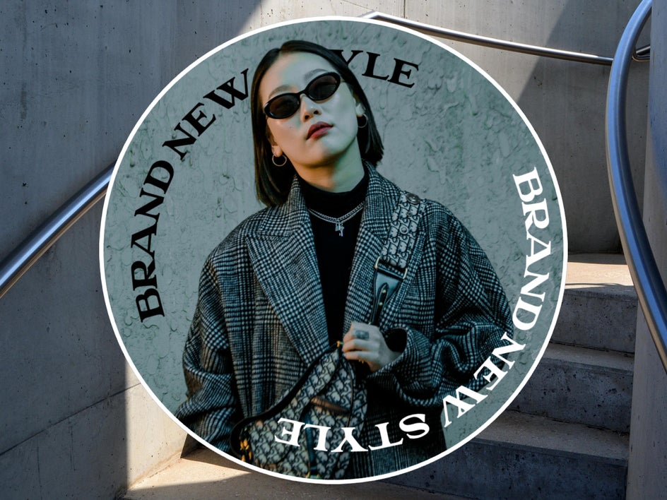 branded logo bluesky profile photo with woman in sunglasses and brand name wrapping around the frame