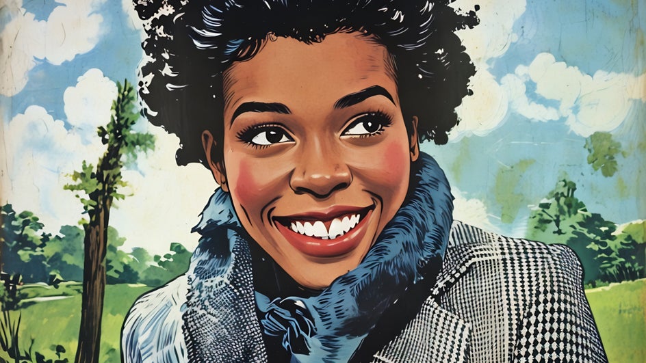 cartoon avatar maker intro woman with afro in winter setting