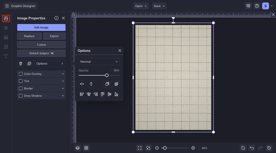 image properties edit the opacity of grid image