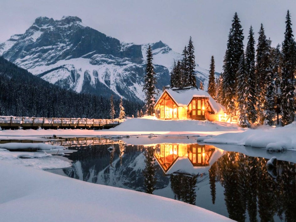 Additive after: snowy landscape with cabin and exposure correction