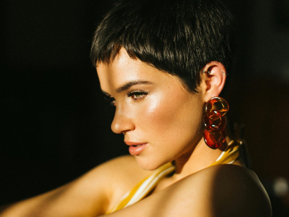 Before: close up portrait of woman with short hair in shadow