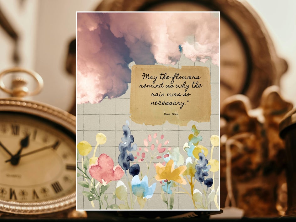 final results of floral kindle insert with clouds and cursive quote