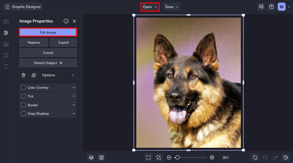 open an image in the graphic designer of your pet and select edit image