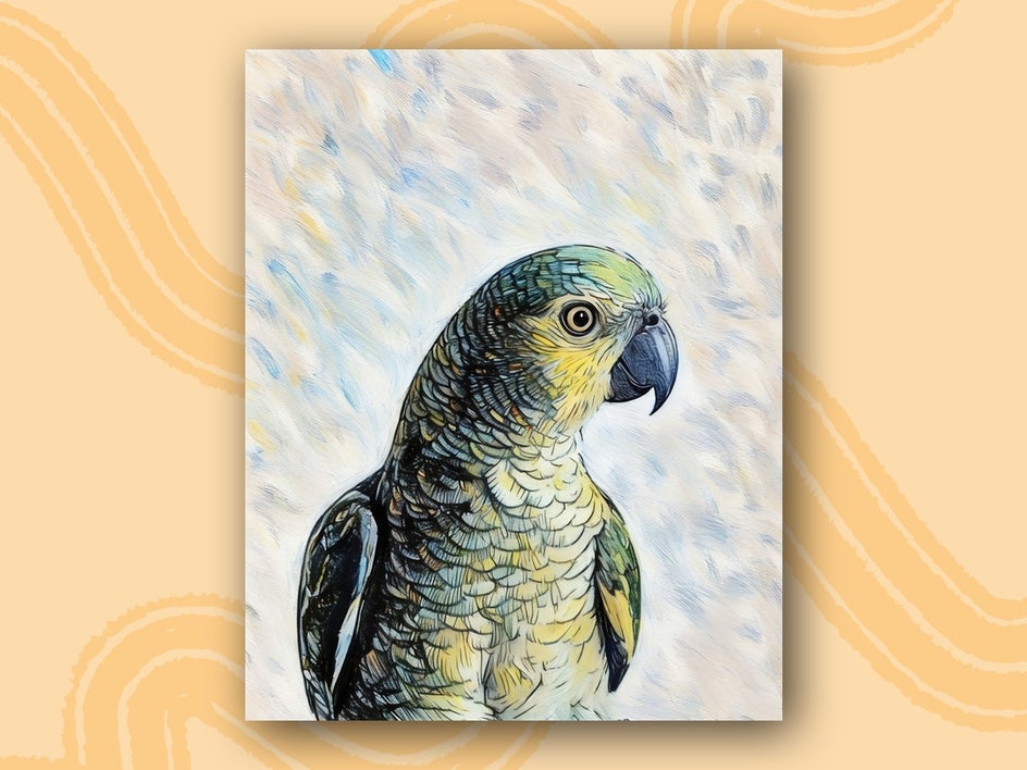 image of parrot with a sketcher effect applied to a parrot and pastel to the background