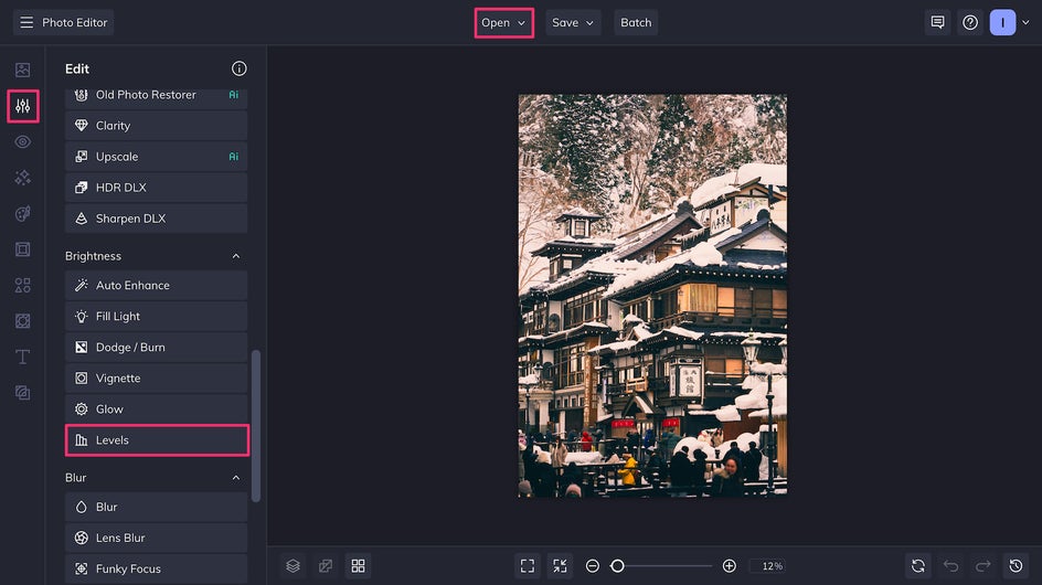 open a photo and click on the levels tool in the brightness menu