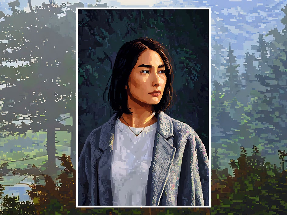 after: same portrait with pixel art applied